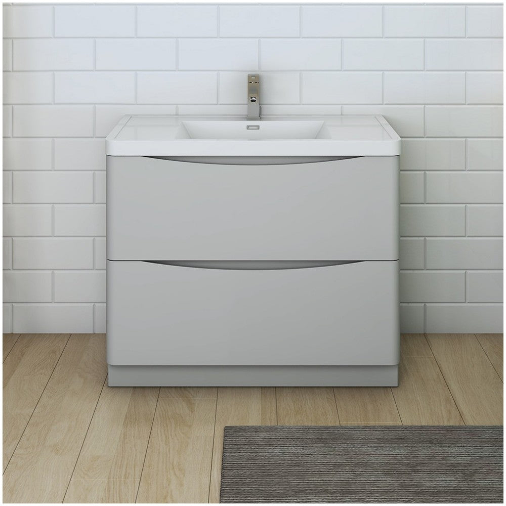 Tuscany 40" Glossy Gray Free Standing Modern Bathroom Cabinet w/ Integrated Sink