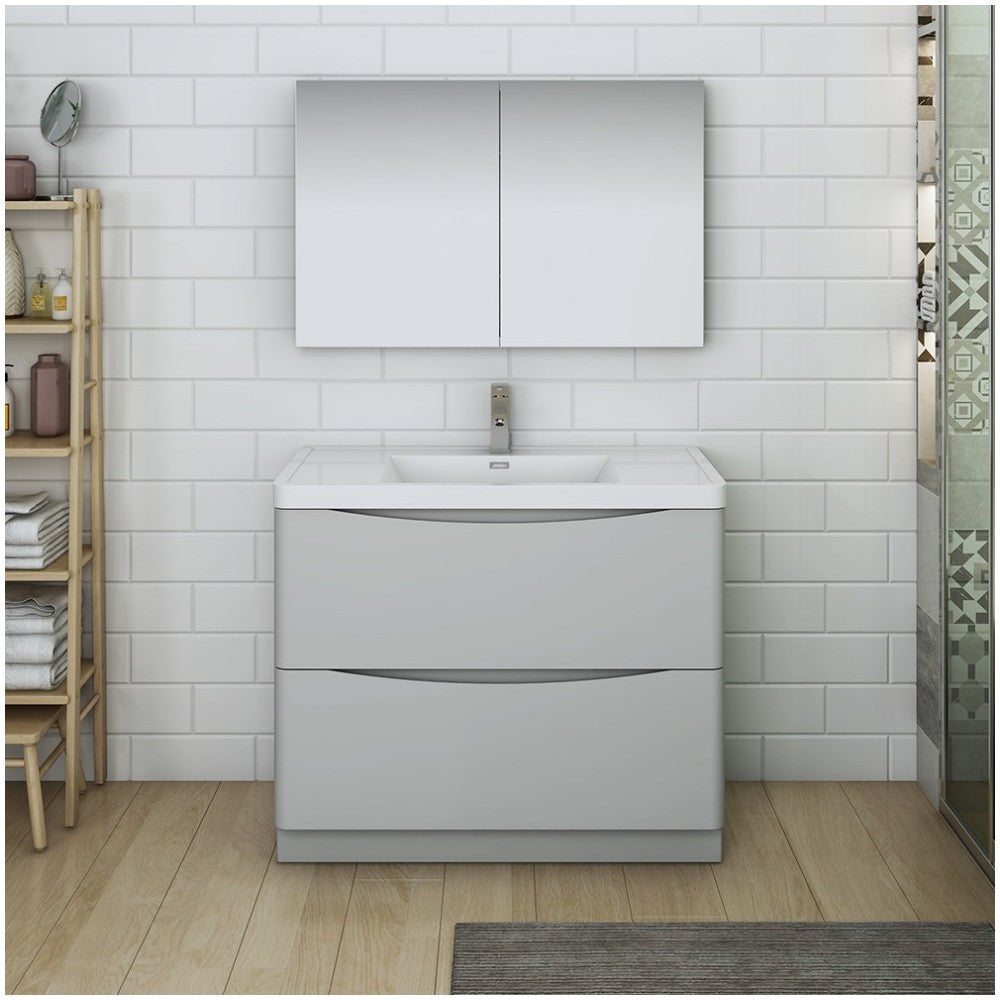 Tuscany 40" Glossy Gray Free Standing Modern Bathroom Vanity w/ Medicine Cabinet