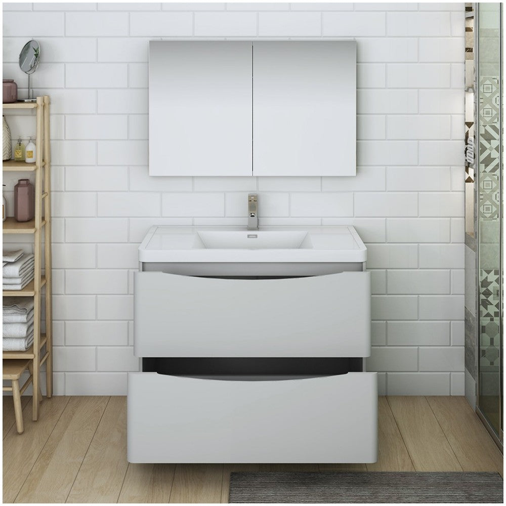 Tuscany 40" Glossy Gray Free Standing Modern Bathroom Vanity w/ Medicine Cabinet