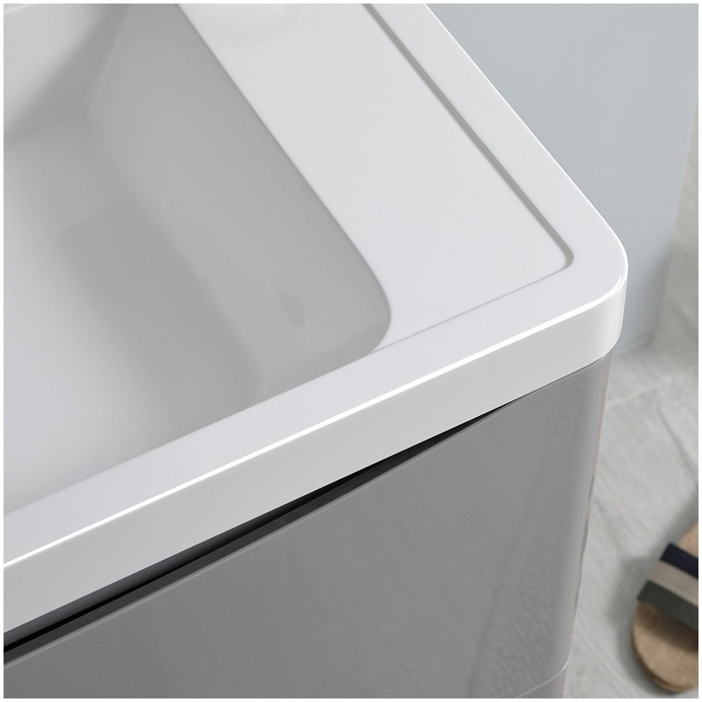 Tuscany 40" Glossy Gray Wall Hung Modern Bathroom Cabinet w/ Integrated Sink