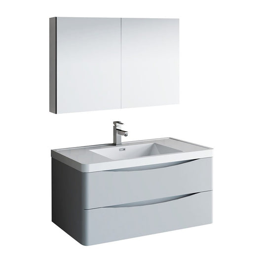 Tuscany 40" Glossy Gray Wall Hung Modern Bathroom Vanity w/ Medicine Cabinet