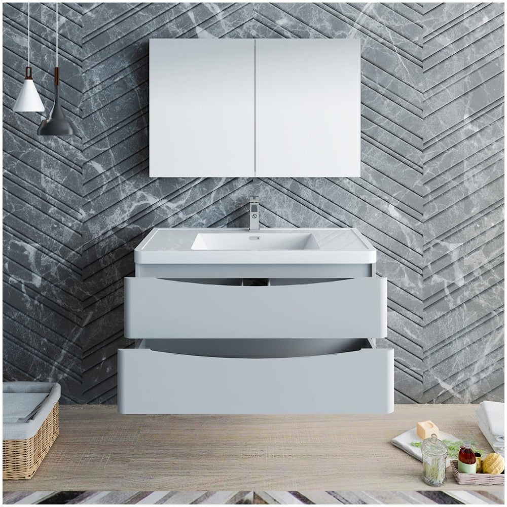 Tuscany 40" Glossy Gray Wall Hung Modern Bathroom Vanity w/ Medicine Cabinet