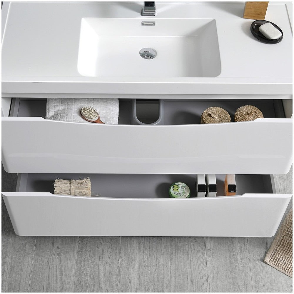 Tuscany 40 Glossy White Free Standing Modern Bathroom Cabinet w/ Integrated Sink