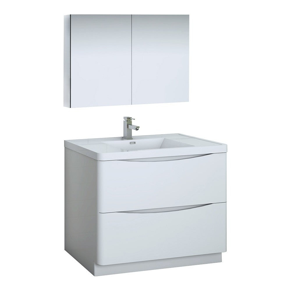 Tuscany 40 Glossy White Free Standing Modern Bathroom Vanity w/ Medicine Cabinet