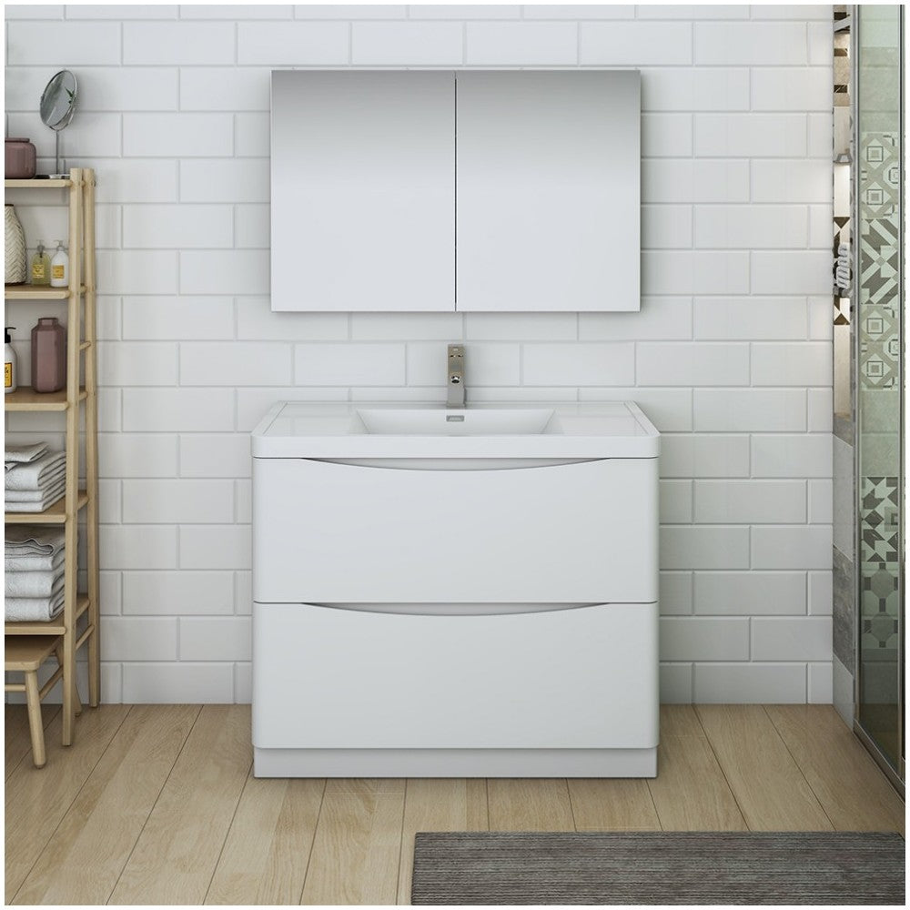 Tuscany 40 Glossy White Free Standing Modern Bathroom Vanity w/ Medicine Cabinet