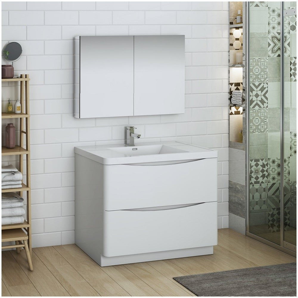 Tuscany 40 Glossy White Free Standing Modern Bathroom Vanity w/ Medicine Cabinet