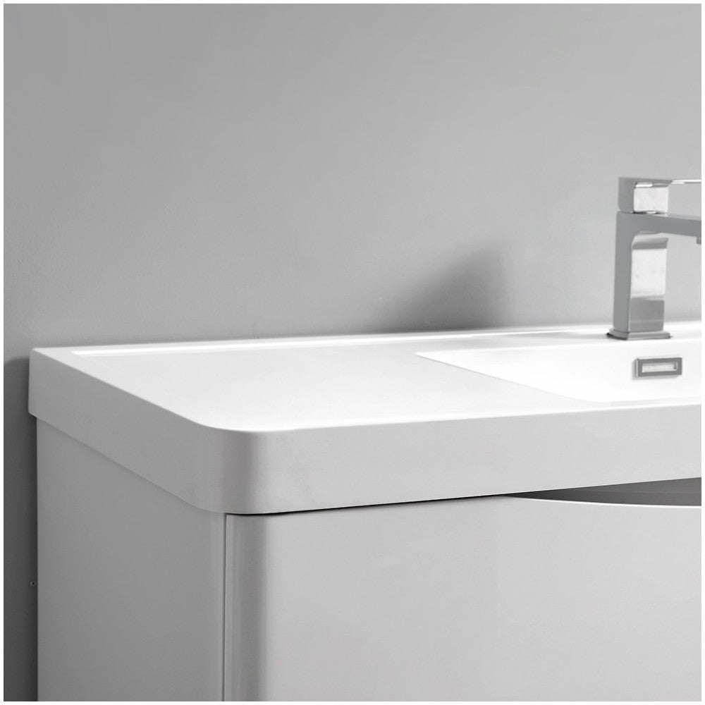 Tuscany 40" Glossy White Wall Hung Modern Bathroom Cabinet w/ Integrated Sink