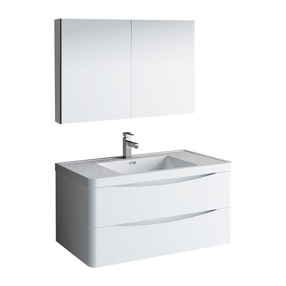 Tuscany 40" Glossy White Wall Hung Modern Bathroom Vanity w/ Medicine Cabinet