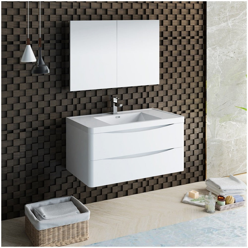 Tuscany 40" Glossy White Wall Hung Modern Bathroom Vanity w/ Medicine Cabinet