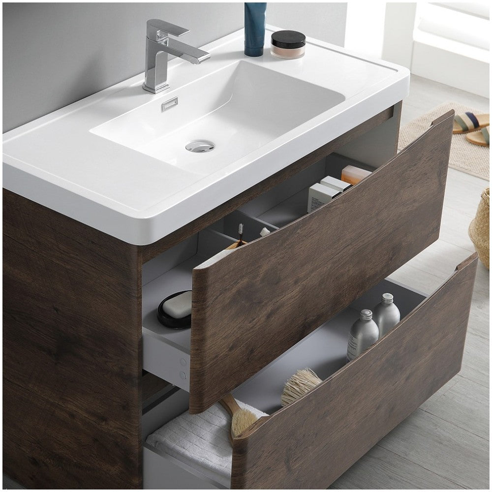 Tuscany 40" Rosewood Free Standing Modern Bathroom Cabinet w/ Integrated Sink