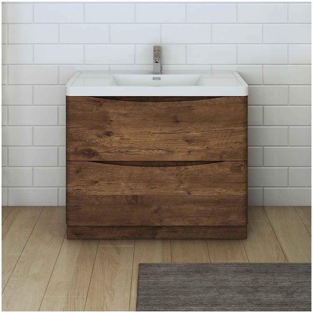Tuscany 40" Rosewood Free Standing Modern Bathroom Cabinet w/ Integrated Sink