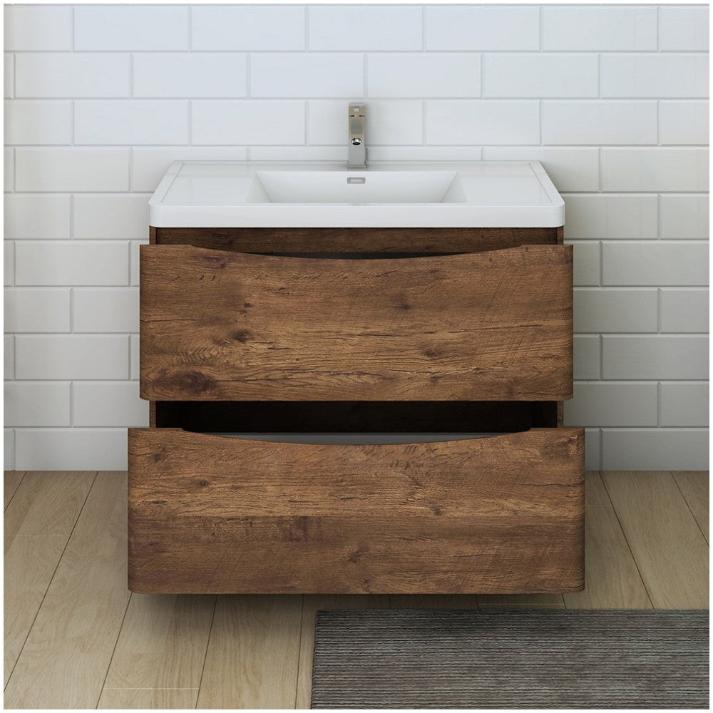 Tuscany 40" Rosewood Free Standing Modern Bathroom Cabinet w/ Integrated Sink