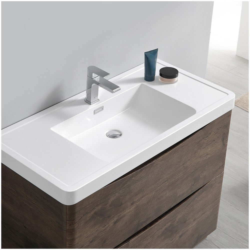 Tuscany 40" Rosewood Free Standing Modern Bathroom Cabinet w/ Integrated Sink