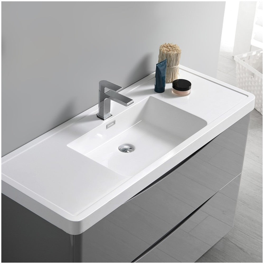 Tuscany 48" Glossy Gray Free Standing Modern Bathroom Cabinet w/ Integrated Sink