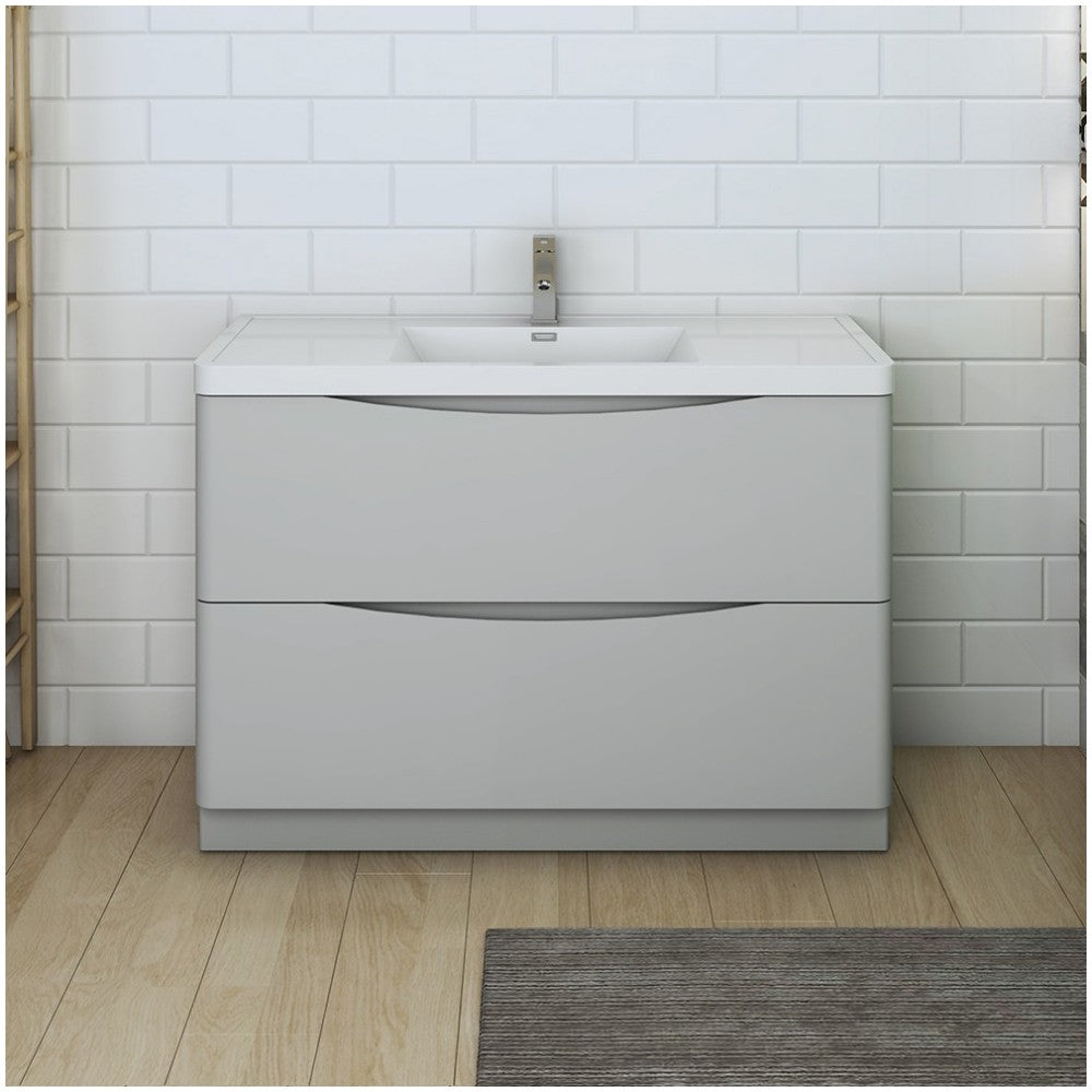 Tuscany 48" Glossy Gray Free Standing Modern Bathroom Cabinet w/ Integrated Sink