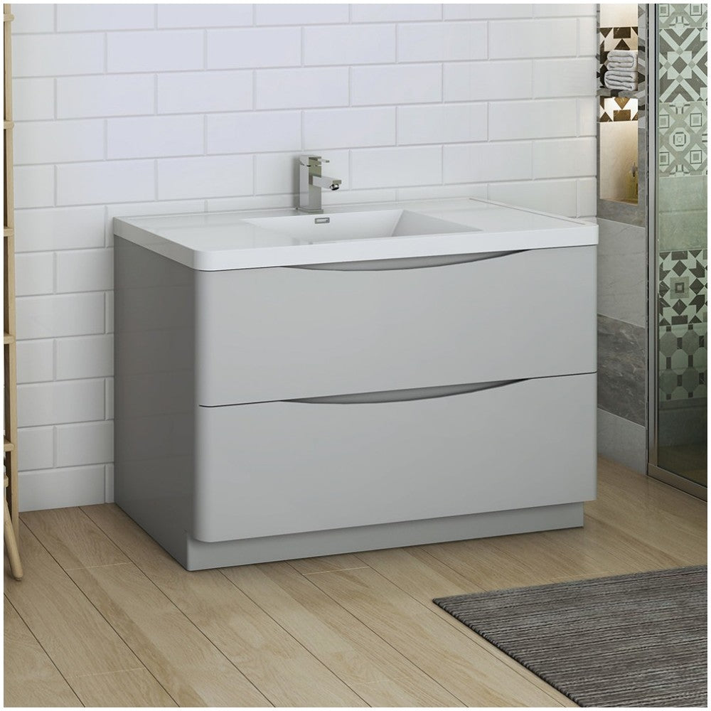Tuscany 48" Glossy Gray Free Standing Modern Bathroom Cabinet w/ Integrated Sink