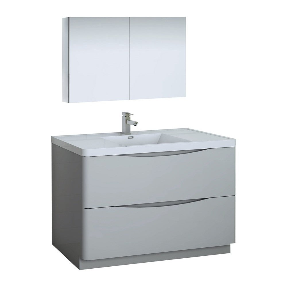 Tuscany 48" Glossy Gray Free Standing Modern Bathroom Vanity w/ Medicine Cabinet