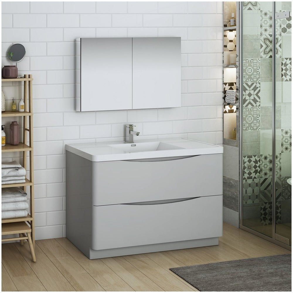 Tuscany 48" Glossy Gray Free Standing Modern Bathroom Vanity w/ Medicine Cabinet