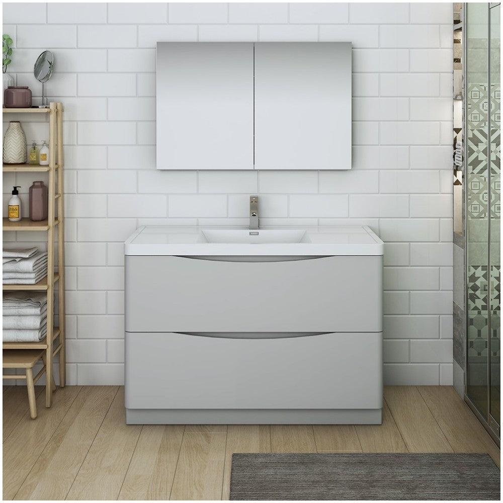Tuscany 48" Glossy Gray Free Standing Modern Bathroom Vanity w/ Medicine Cabinet