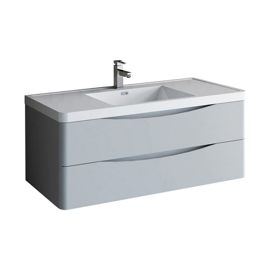 Tuscany 48" Glossy Gray Wall Hung Modern Bathroom Cabinet w/ Integrated Sink
