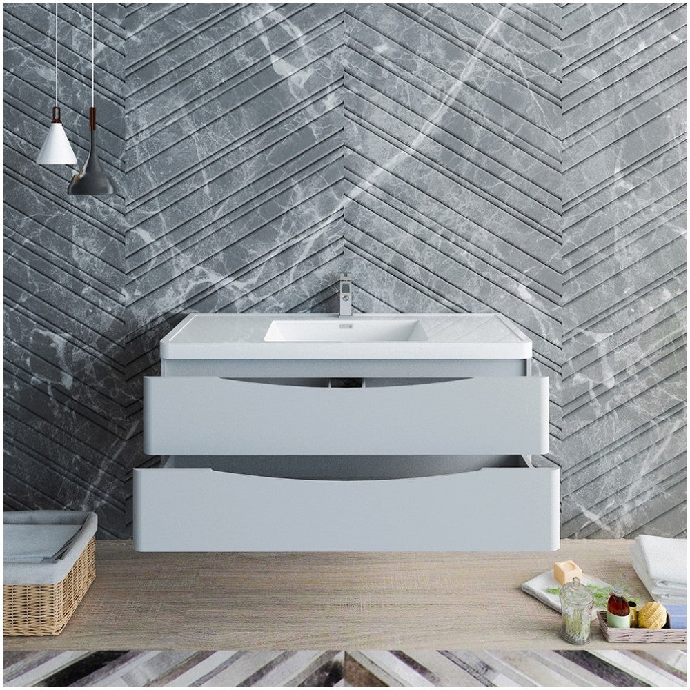 Tuscany 48" Glossy Gray Wall Hung Modern Bathroom Cabinet w/ Integrated Sink