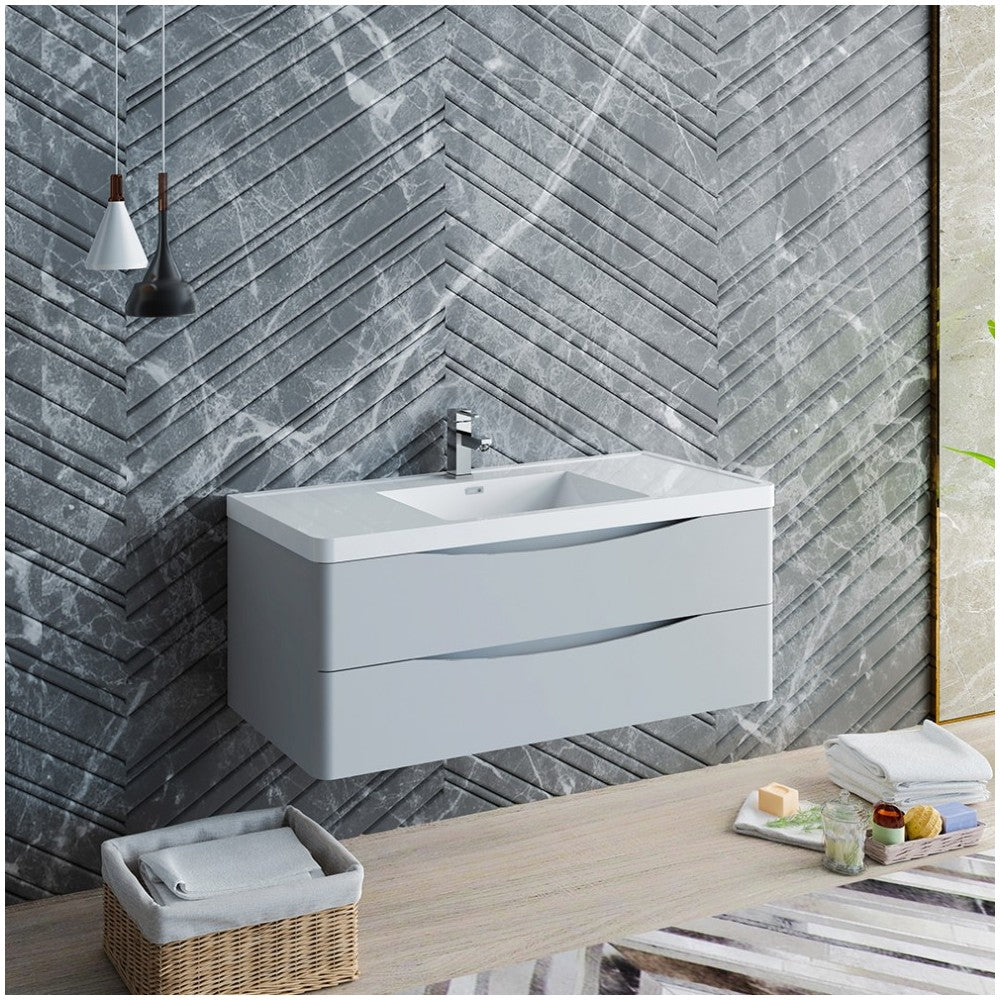 Tuscany 48" Glossy Gray Wall Hung Modern Bathroom Cabinet w/ Integrated Sink