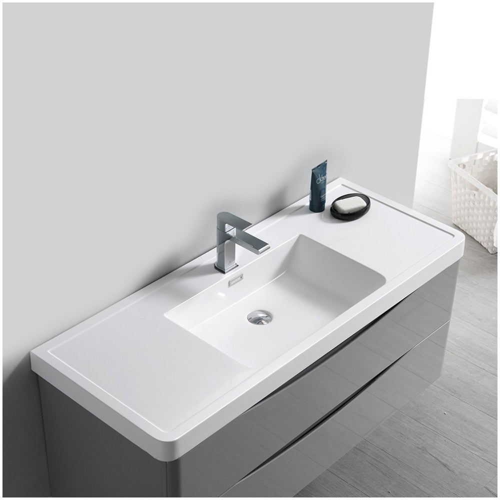 Tuscany 48" Glossy Gray Wall Hung Modern Bathroom Cabinet w/ Integrated Sink