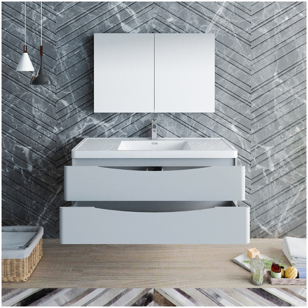 Tuscany 48" Glossy Gray Wall Hung Modern Bathroom Vanity w/ Medicine Cabinet