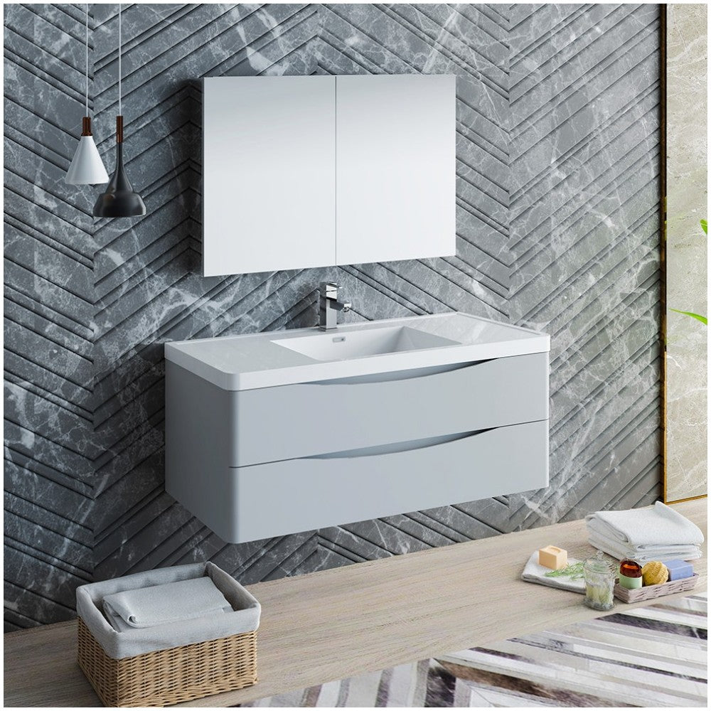 Tuscany 48" Glossy Gray Wall Hung Modern Bathroom Vanity w/ Medicine Cabinet