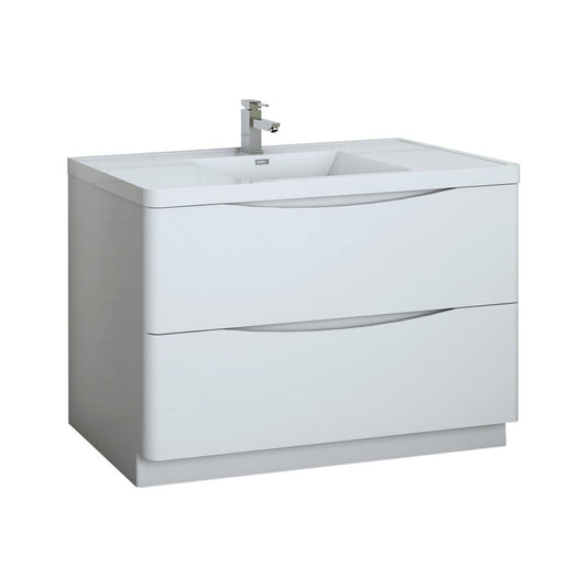 Tuscany 48 Glossy White Free Standing Modern Bathroom Cabinet w/ Integrated Sink