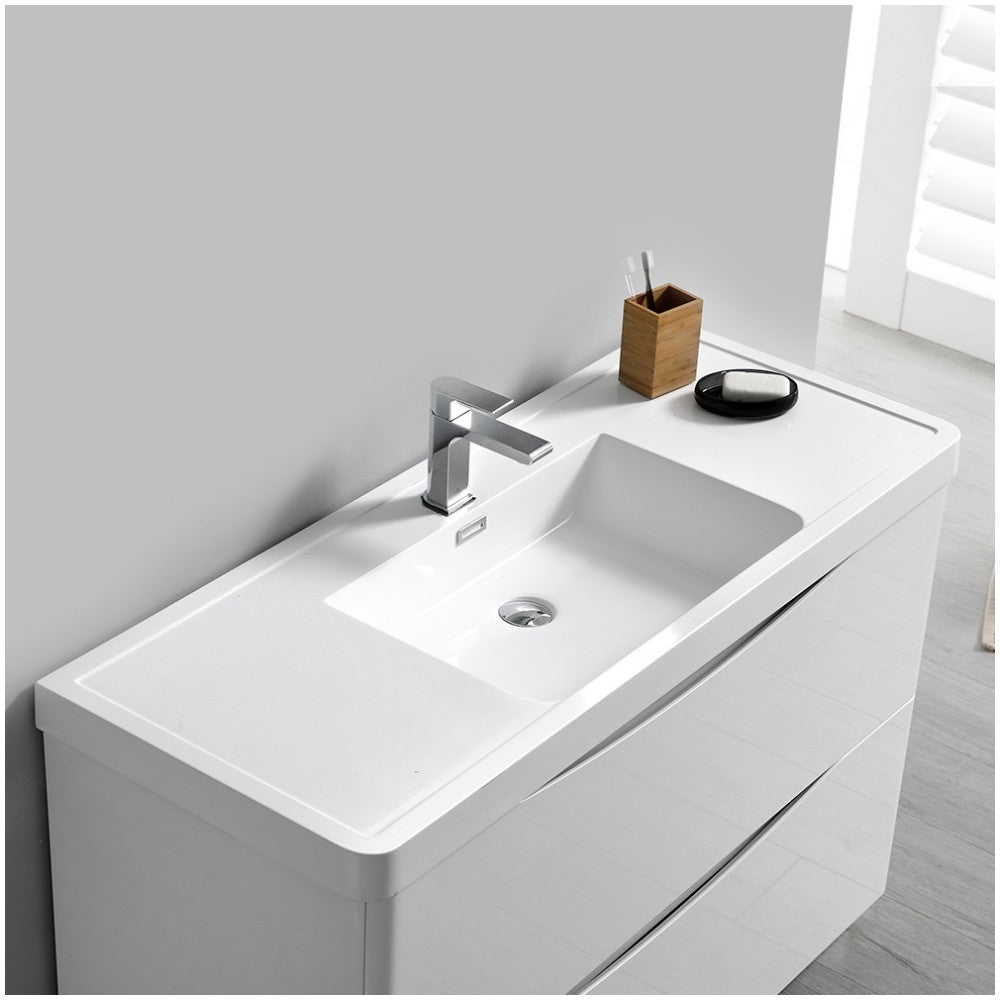 Tuscany 48 Glossy White Free Standing Modern Bathroom Cabinet w/ Integrated Sink