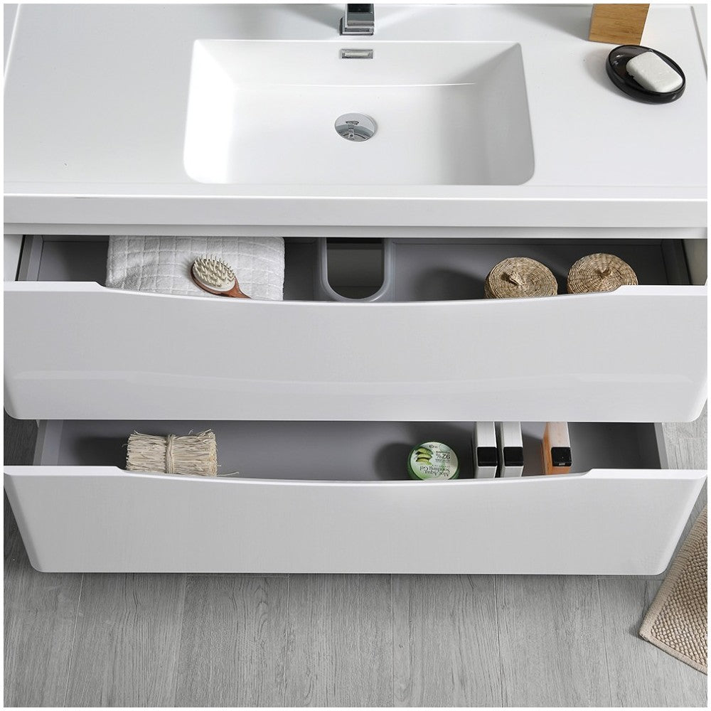 Tuscany 48 Glossy White Free Standing Modern Bathroom Cabinet w/ Integrated Sink