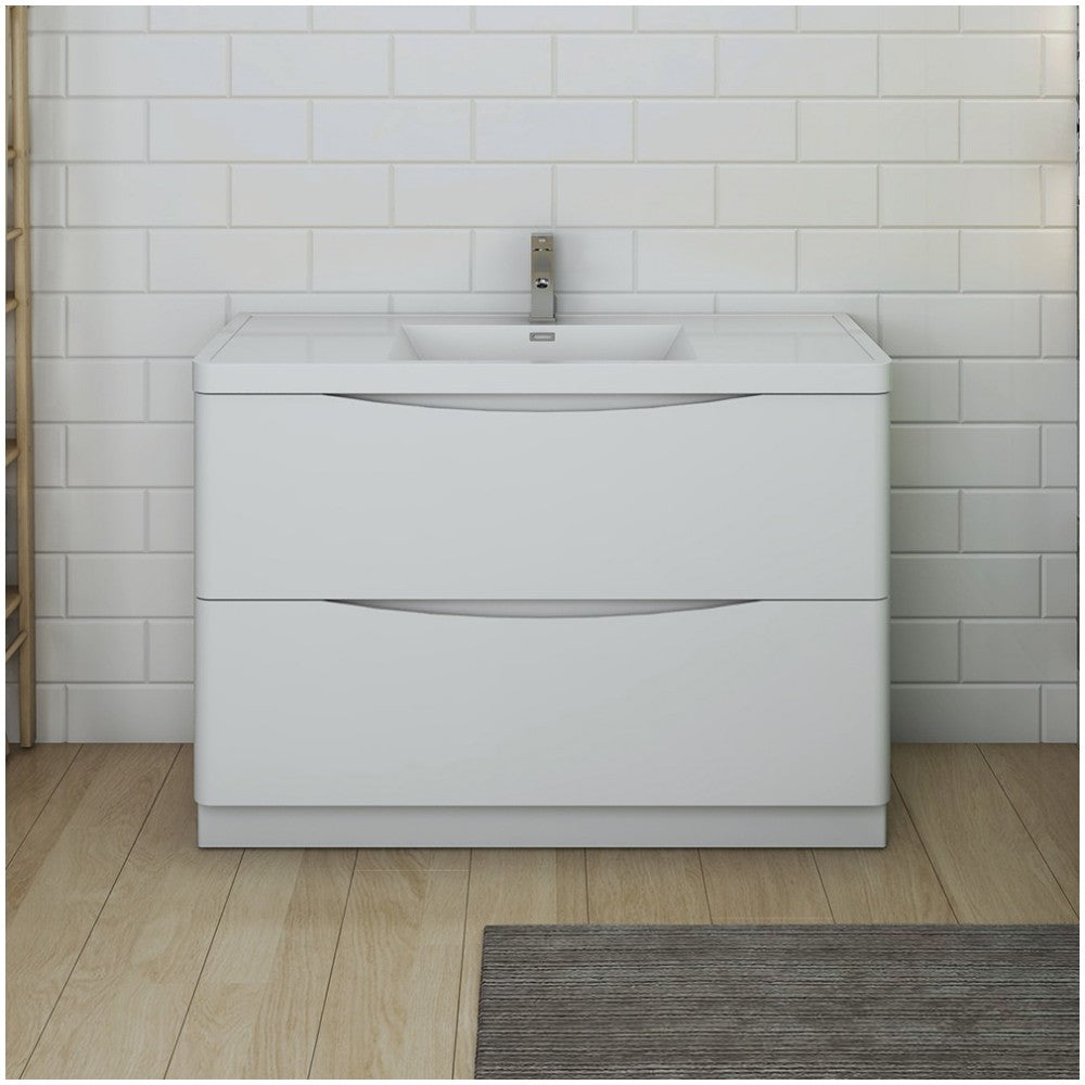 Tuscany 48 Glossy White Free Standing Modern Bathroom Cabinet w/ Integrated Sink