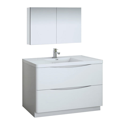 Tuscany 48 Glossy White Free Standing Modern Bathroom Vanity w/ Medicine Cabinet