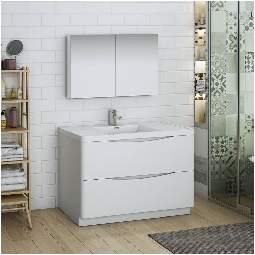 Tuscany 48 Glossy White Free Standing Modern Bathroom Vanity w/ Medicine Cabinet