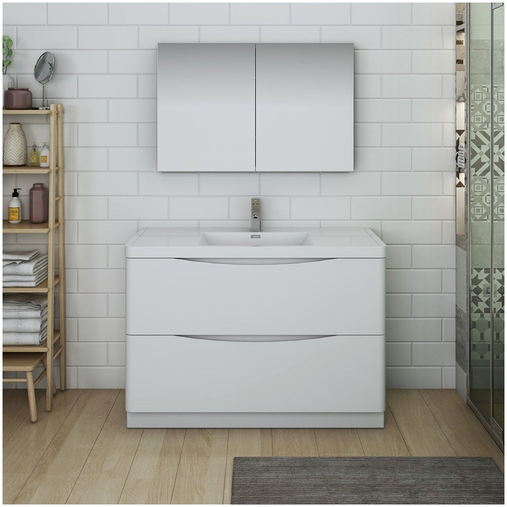 Tuscany 48 Glossy White Free Standing Modern Bathroom Vanity w/ Medicine Cabinet