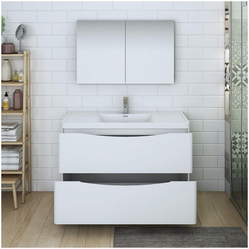 Tuscany 48 Glossy White Free Standing Modern Bathroom Vanity w/ Medicine Cabinet