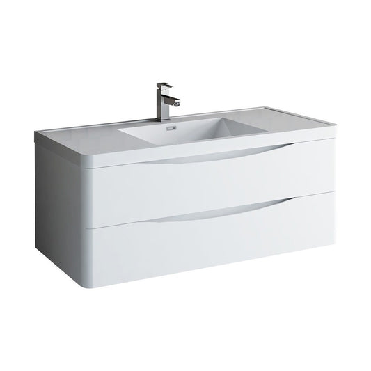 Tuscany 48" Glossy White Wall Hung Modern Bathroom Cabinet w/ Integrated Sink