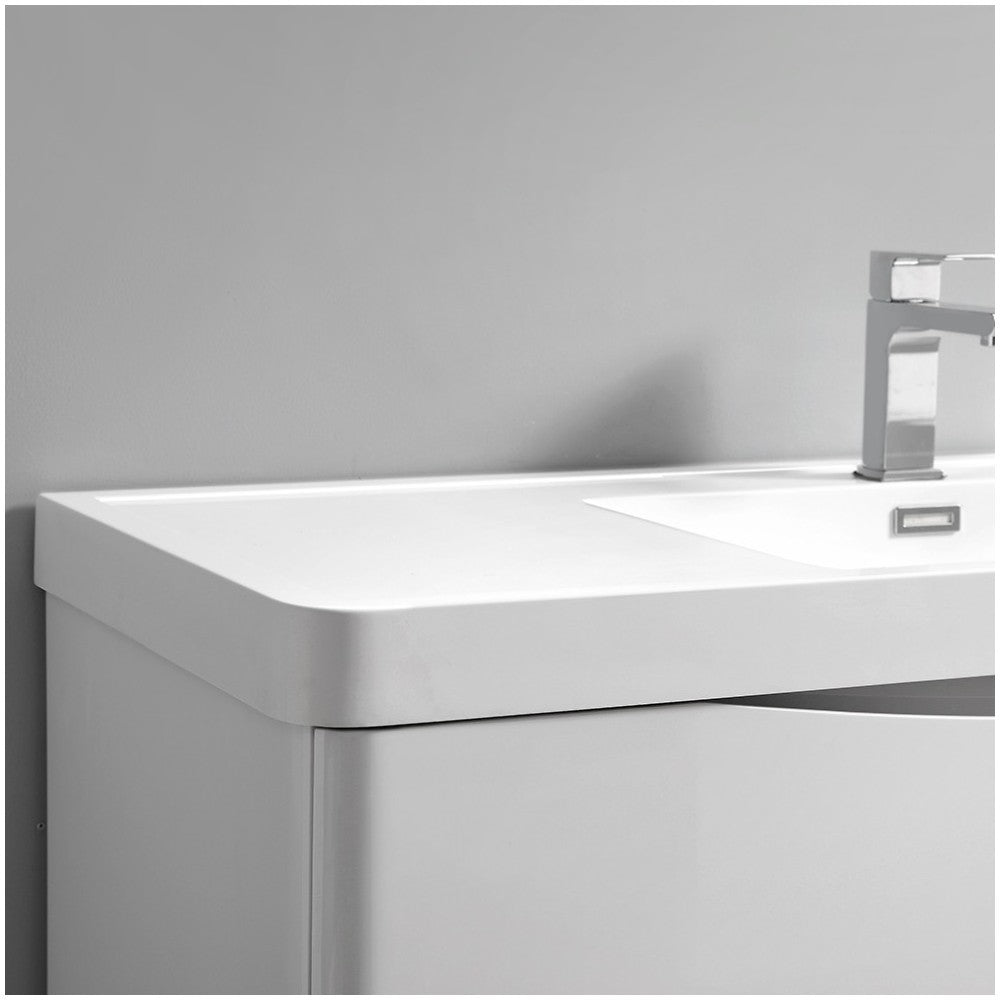 Tuscany 48" Glossy White Wall Hung Modern Bathroom Cabinet w/ Integrated Sink