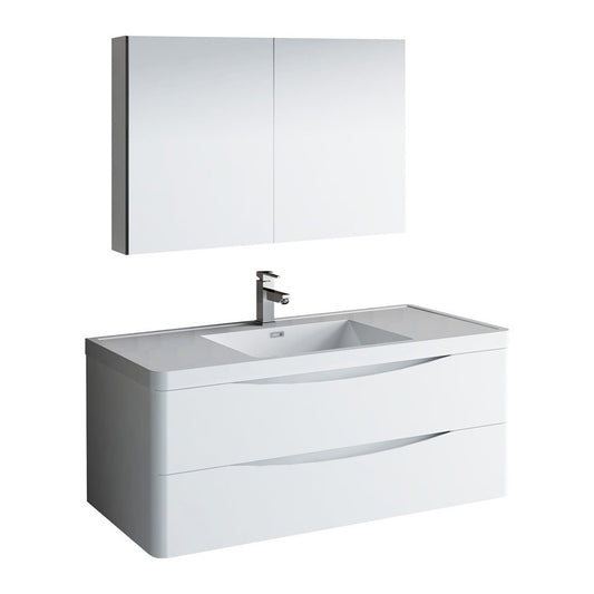 Tuscany 48" Glossy White Wall Hung Modern Bathroom Vanity w/ Medicine Cabinet