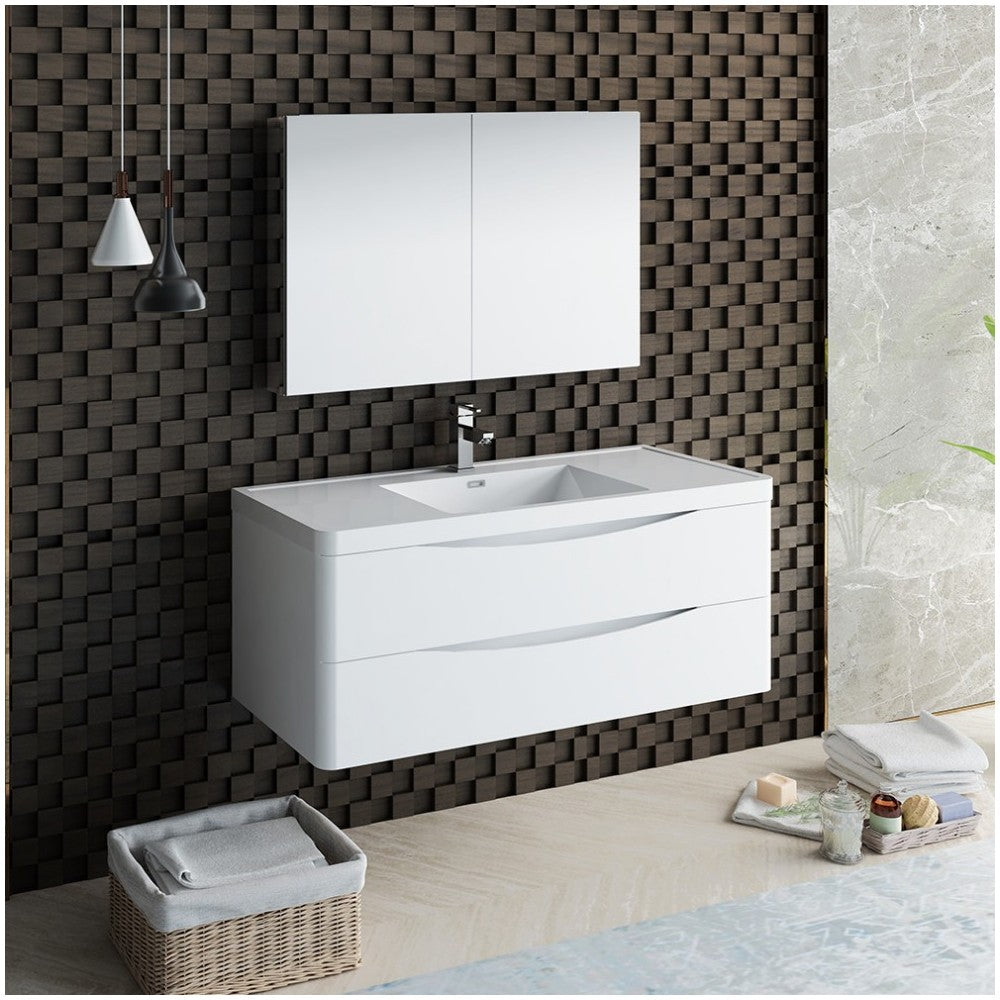 Tuscany 48" Glossy White Wall Hung Modern Bathroom Vanity w/ Medicine Cabinet