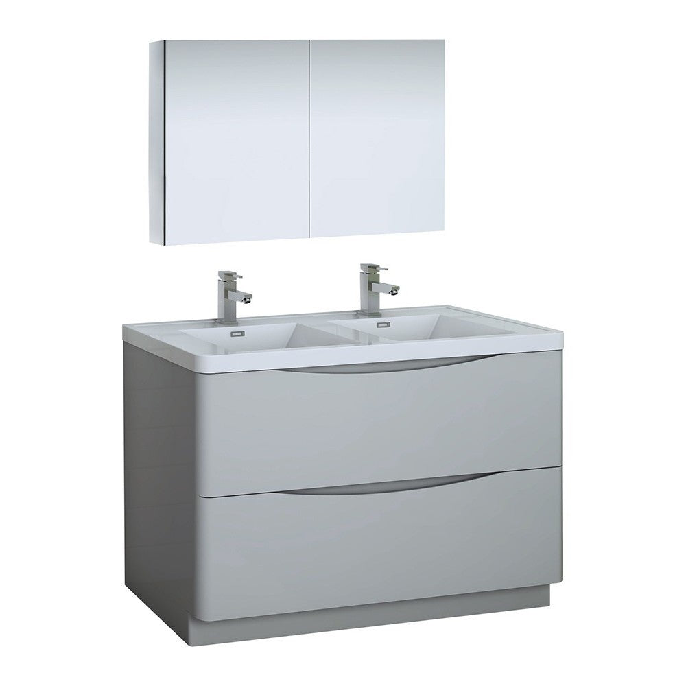 Tuscany 48 Gray Free Standing Double Sink Bathroom Vanity w/ Medicine Cabinet