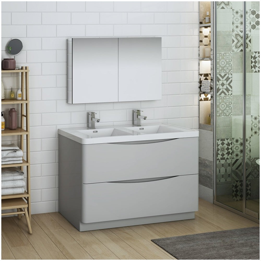 Tuscany 48 Gray Free Standing Double Sink Bathroom Vanity w/ Medicine Cabinet