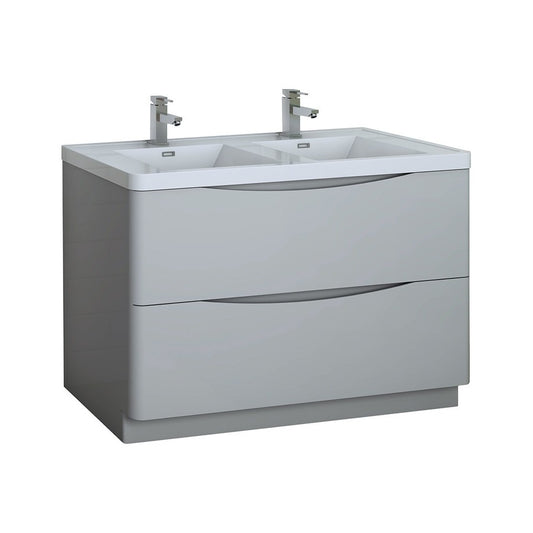 Tuscany 48 Gray Free Standing Modern Bathroom Cabinet w/ Integrated Double Sink