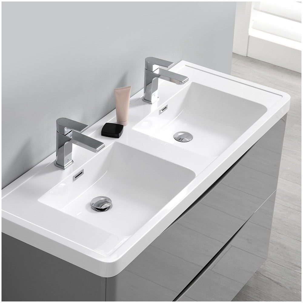 Tuscany 48 Gray Free Standing Modern Bathroom Cabinet w/ Integrated Double Sink