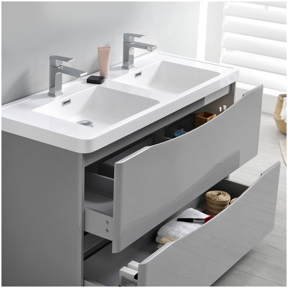 Tuscany 48 Gray Free Standing Modern Bathroom Cabinet w/ Integrated Double Sink