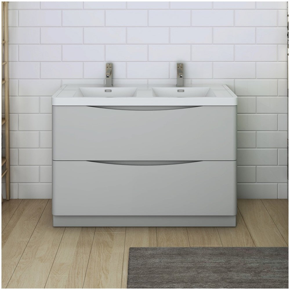 Tuscany 48 Gray Free Standing Modern Bathroom Cabinet w/ Integrated Double Sink