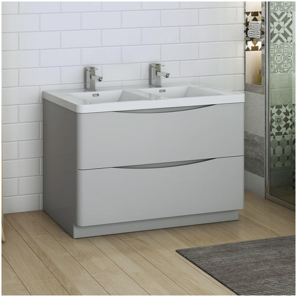 Tuscany 48 Gray Free Standing Modern Bathroom Cabinet w/ Integrated Double Sink