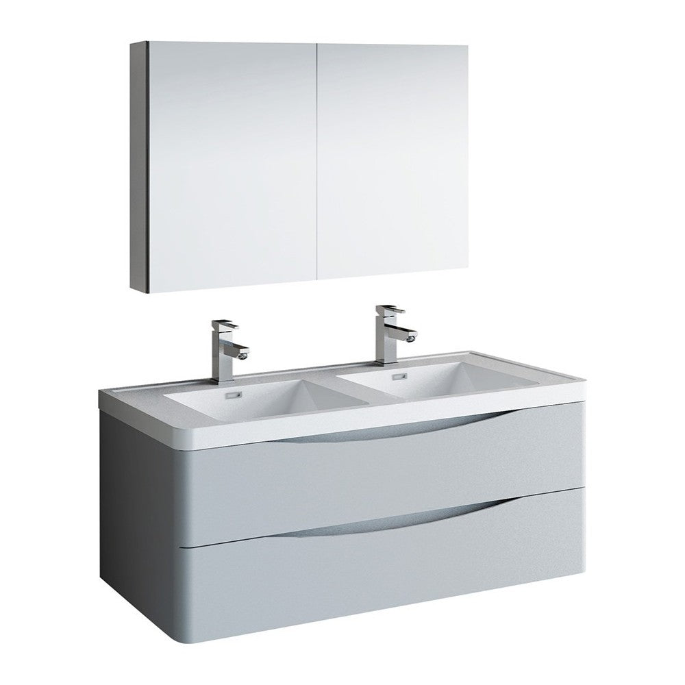 Tuscany 48 Gray Wall Hung Double Sink Modern Bathroom Vanity w/ Medicine Cabinet