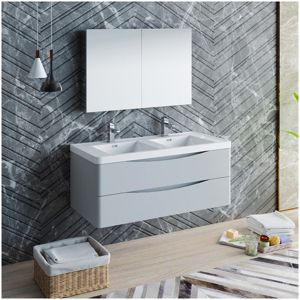 Tuscany 48 Gray Wall Hung Double Sink Modern Bathroom Vanity w/ Medicine Cabinet